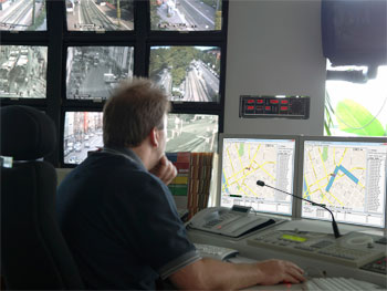 Transit Control Center with EMTRAC Central Monitor - Automatic Vehicle Location System